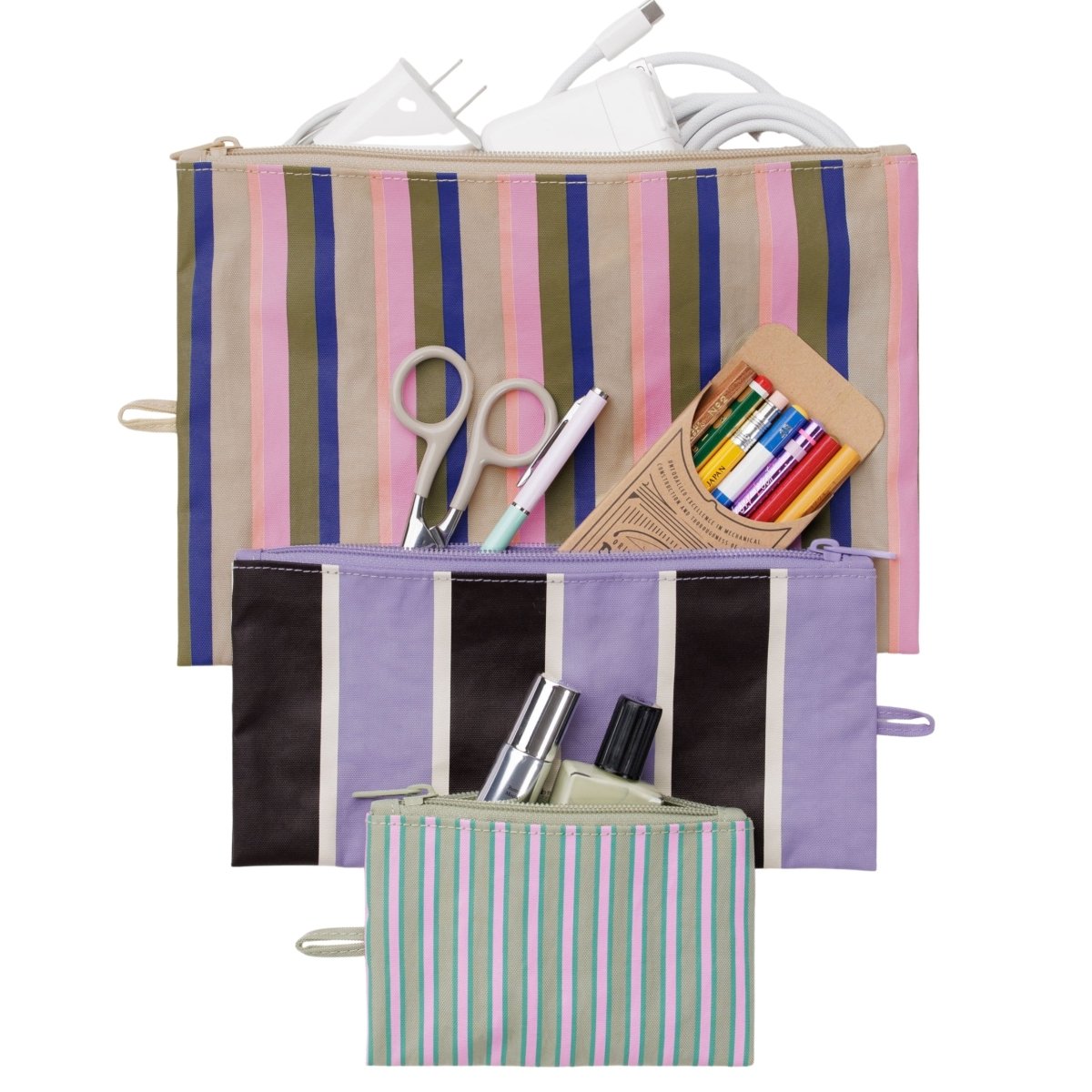 Baggu Flat Pouch Set in Candy Shop Stripes - Getoutside Shoes