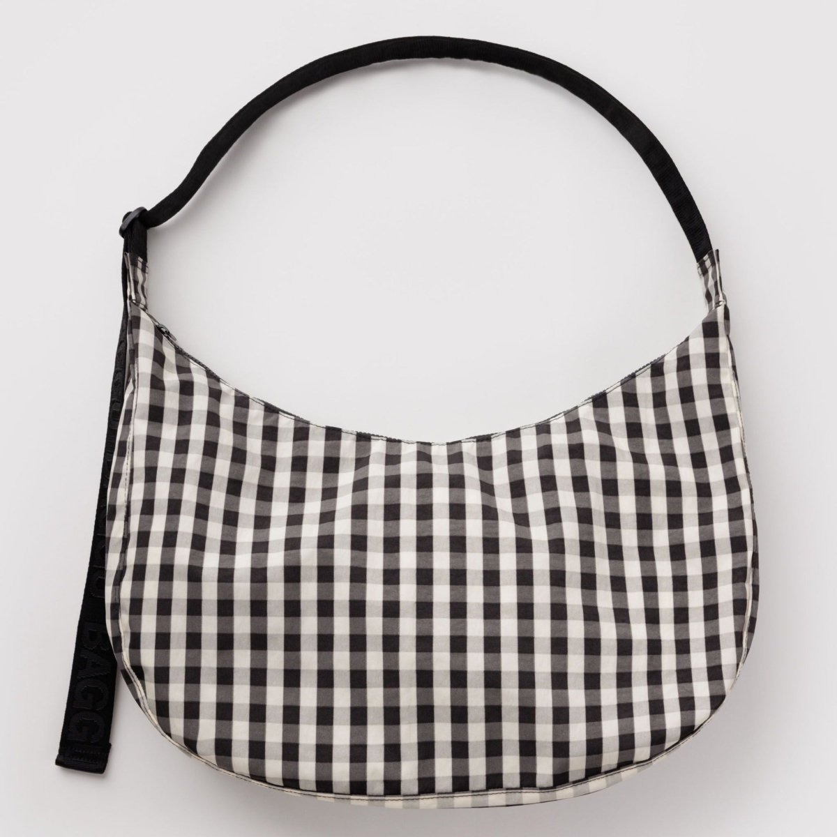 Baggu Large Nylon Crescent Bag in Black And Cream Gingham - Getoutside Shoes