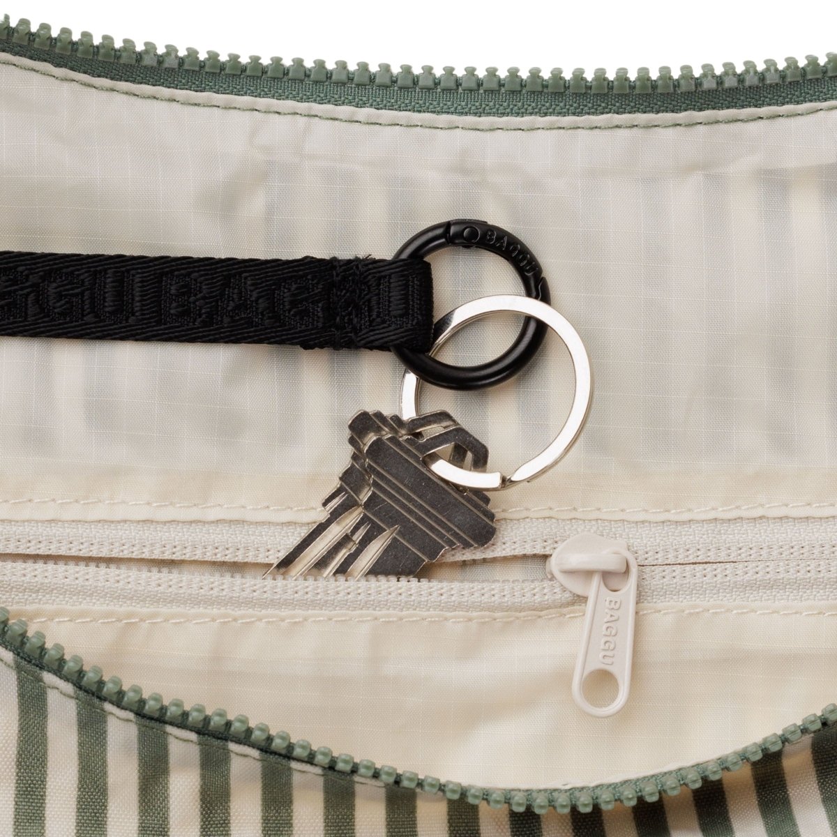 Baggu Large Nylon Crescent Bag in Sage Stripe - Getoutside Shoes