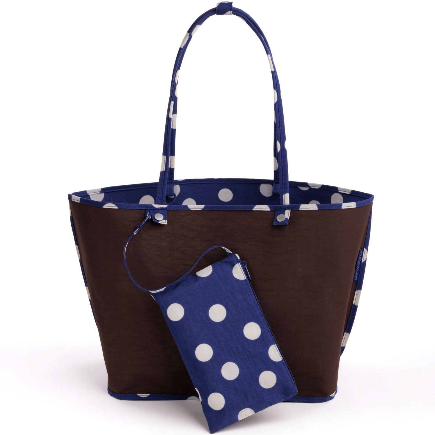 Baggu Large Nylon Reversible Tote in Navy Polka Dot Mix - Getoutside Shoes