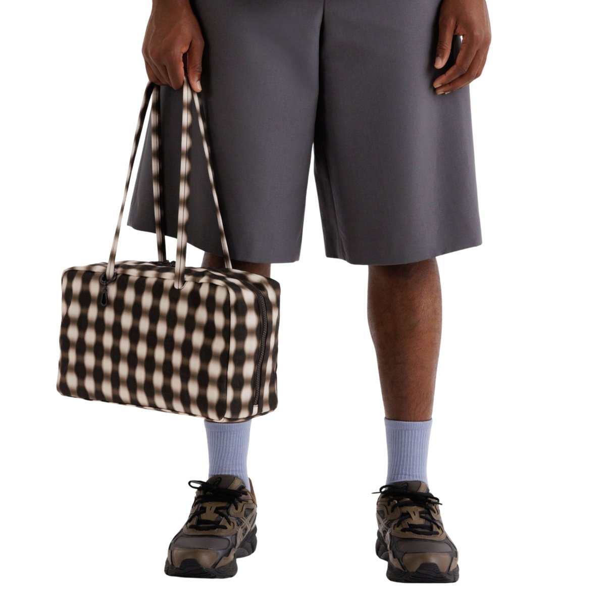 Baggu Medium Nylon Bowler Bag in Blurred Gingham Brown - Getoutside Shoes