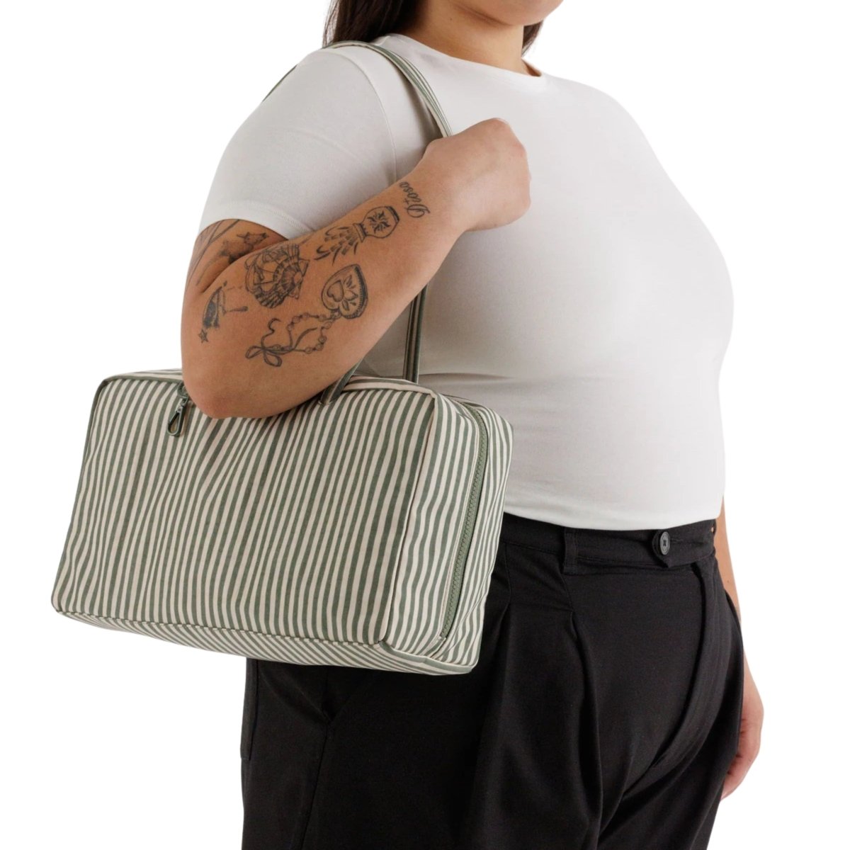 Baggu Medium Nylon Bowler Bag in Sage Stripe - Getoutside Shoes