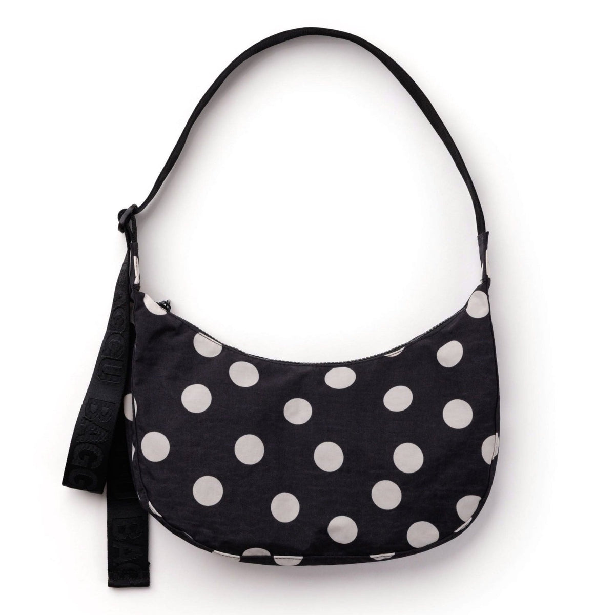 Baggu Medium Nylon Crescent Bag in Black And Cream Polka Dot - Getoutside Shoes