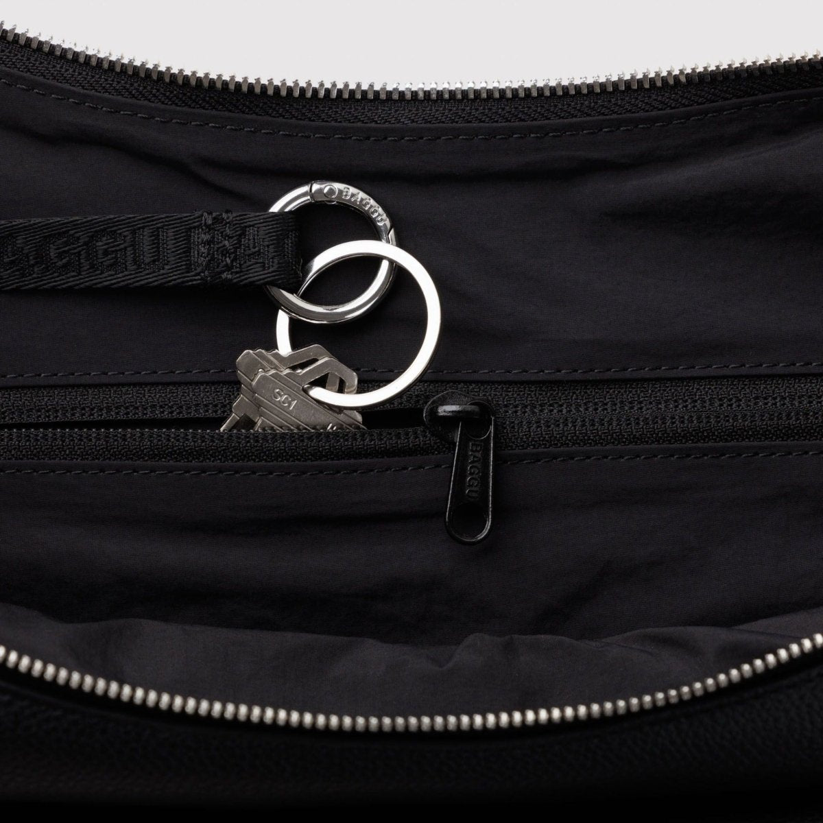 Baggu Medium Recycled Leather Flat Crescent in Black - Getoutside Shoes