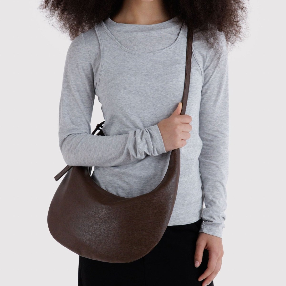 Baggu Medium Recycled Leather Flat Crescent in Brown - Getoutside Shoes