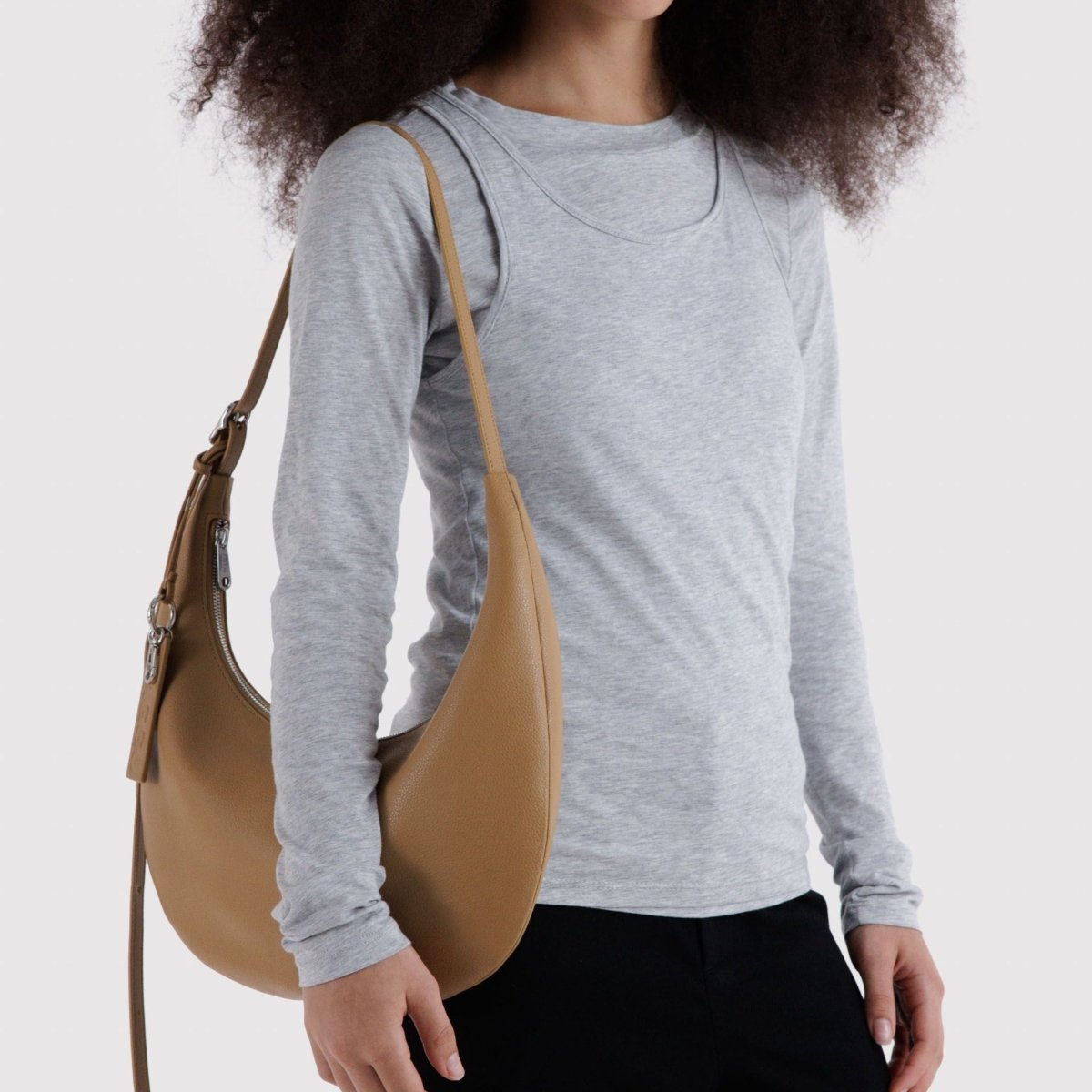 Baggu Medium Recycled Leather Flat Crescent in Dune - Getoutside Shoes