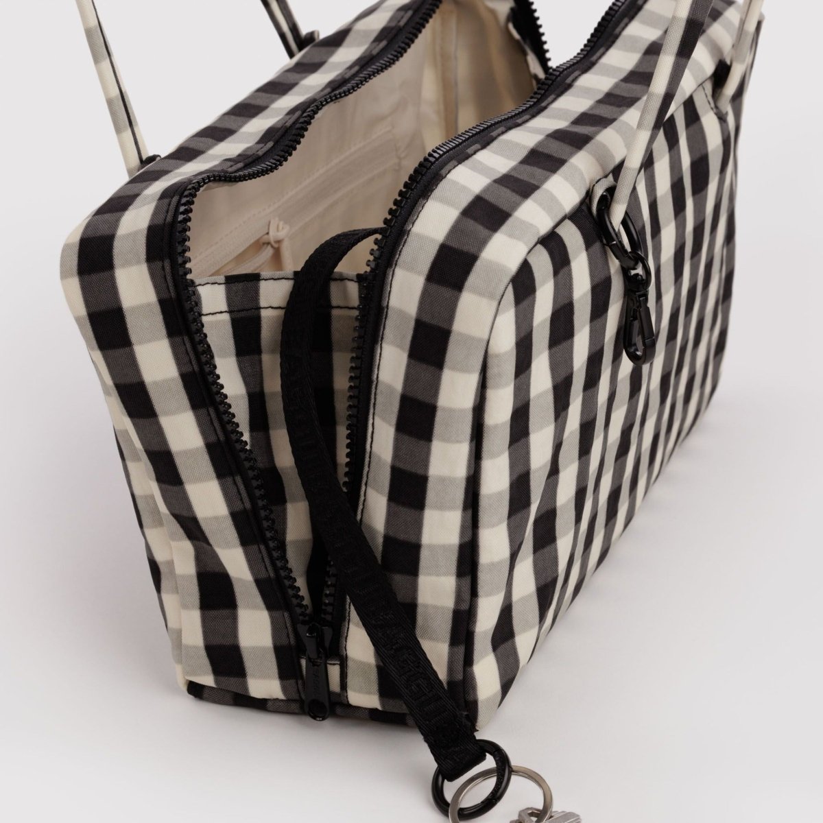 Baggu Nylon Bowler Bag in Black And Cream Gingham - Getoutside Shoes