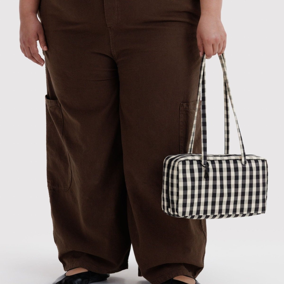 Baggu Nylon Bowler Bag in Black And Cream Gingham - Getoutside Shoes