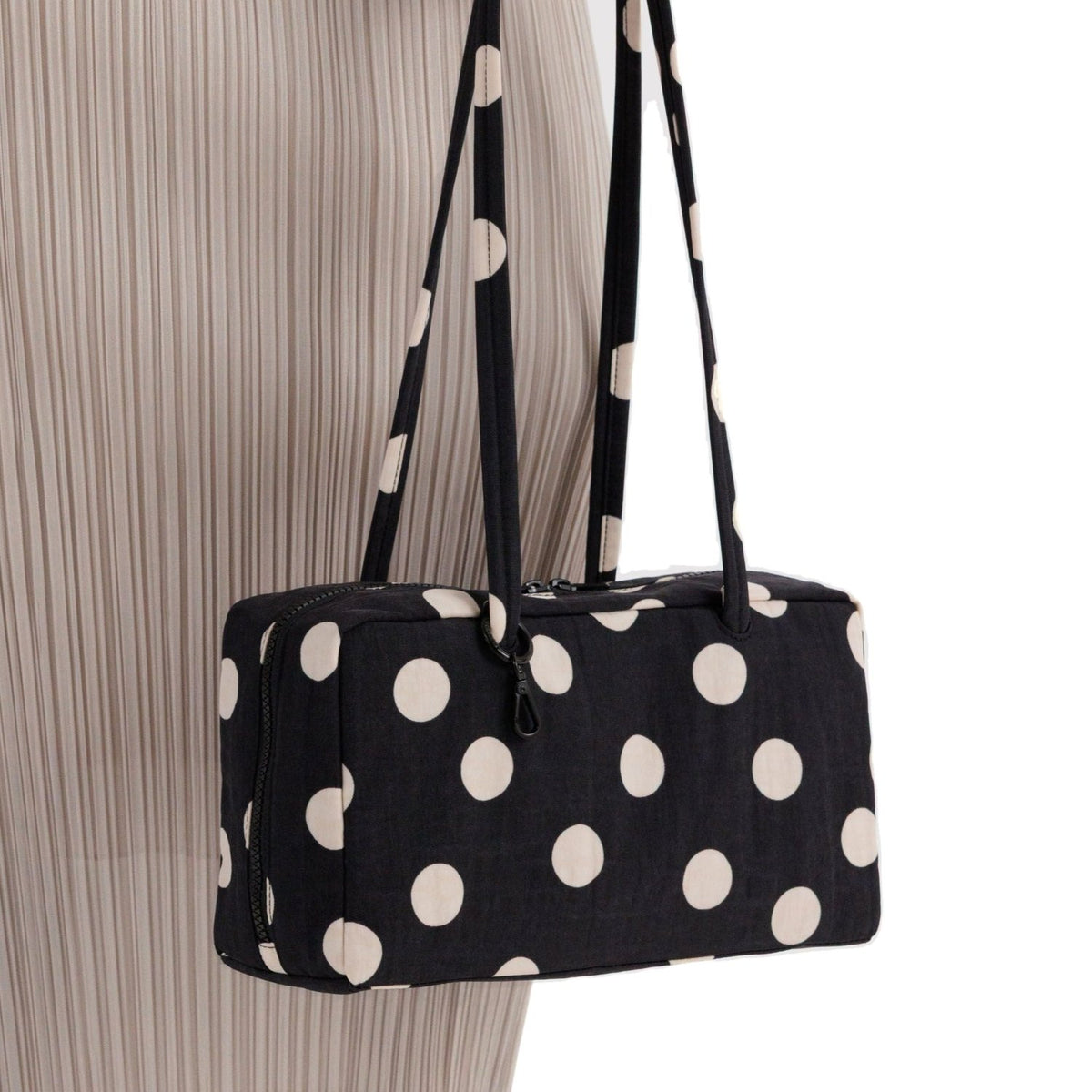 Baggu Nylon Bowler Bag in Black And Cream Polka Dot - Getoutside Shoes