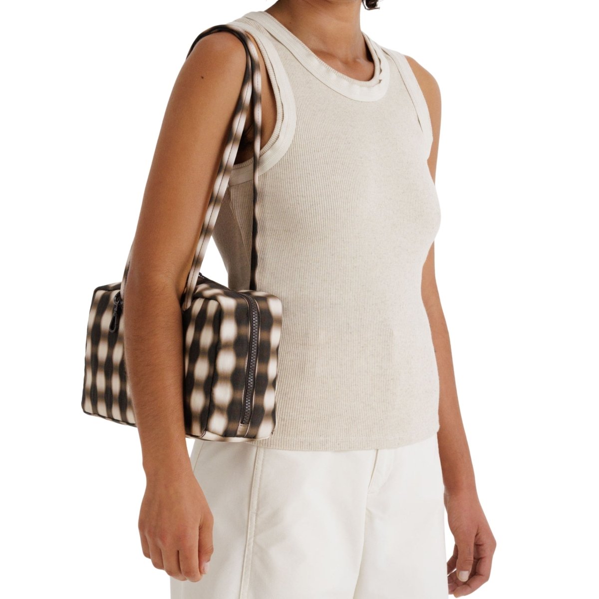 Baggu Nylon Bowler Bag in Blurred Gingham Brown - Getoutside Shoes