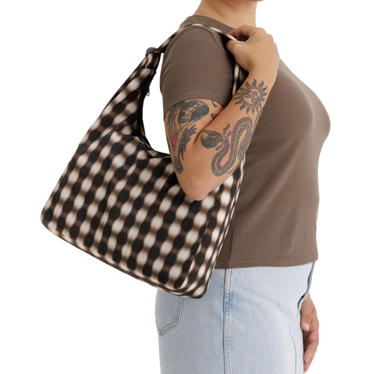 Baggu Nylon Shoulder Bag in Blurred Gingham Brown - Getoutside Shoes