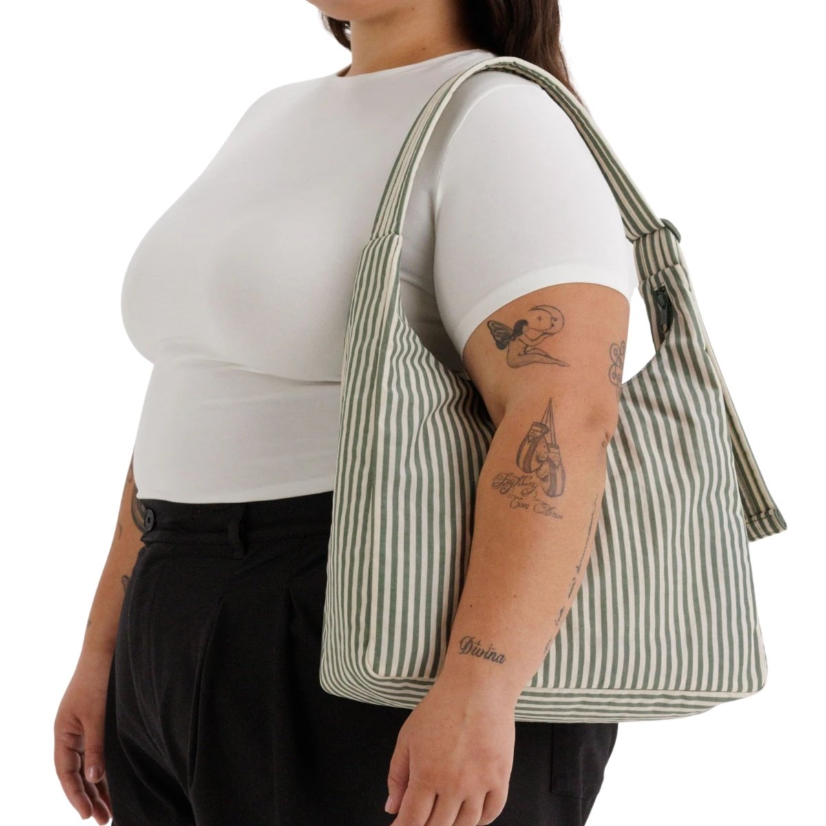 Baggu Nylon Shoulder Bag in Sage Stripe - Getoutside Shoes