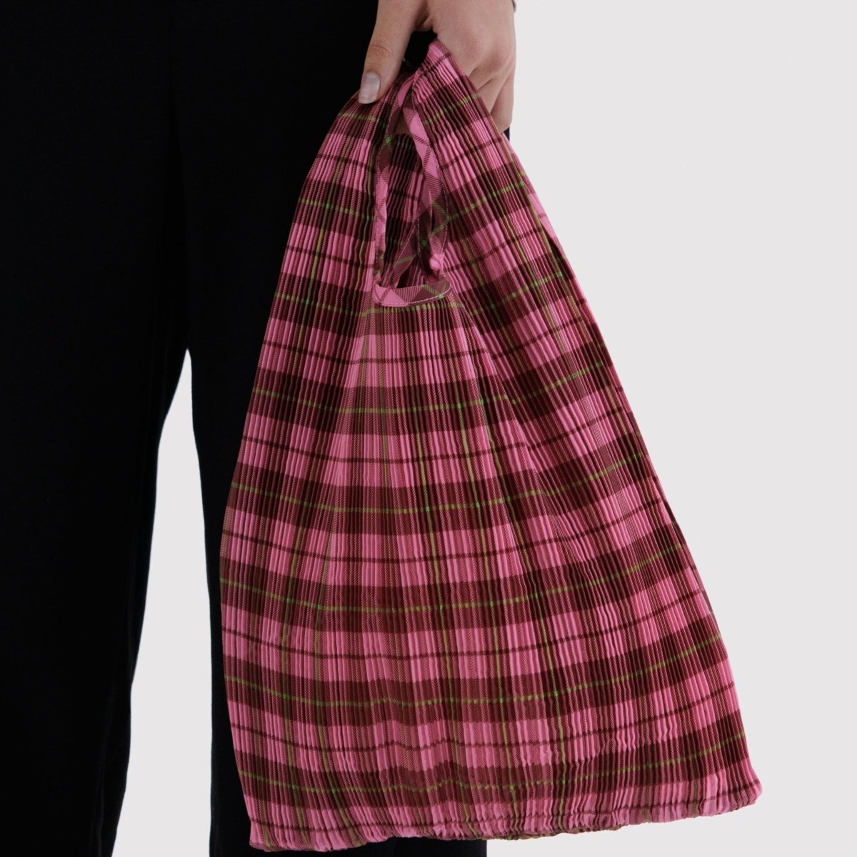 Baggu Pleated Baggu in Azalea Pink Tartan - Getoutside Shoes