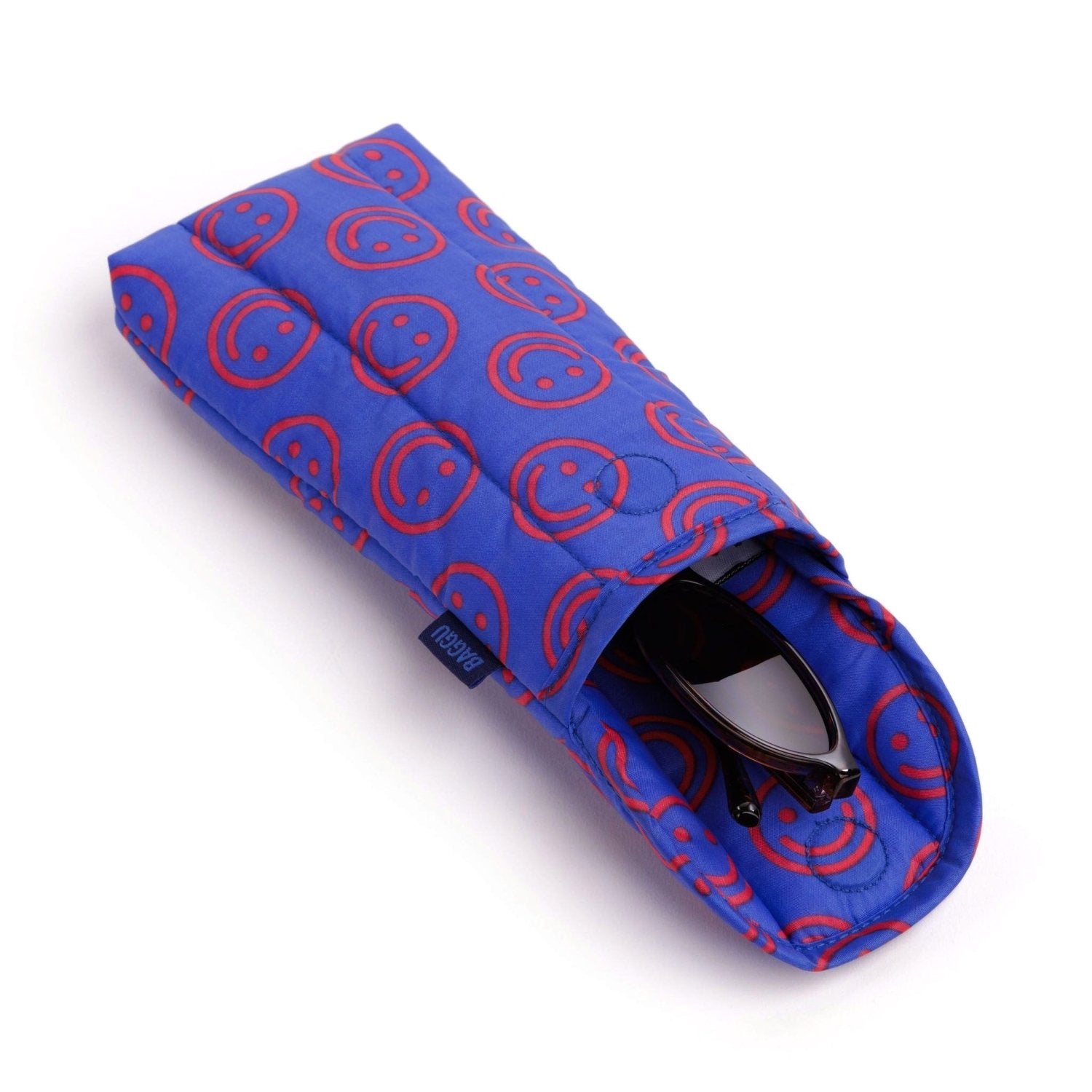 Baggu Puffy Glasses Sleeve in Mini Cobalt Happy - Getoutside Shoes