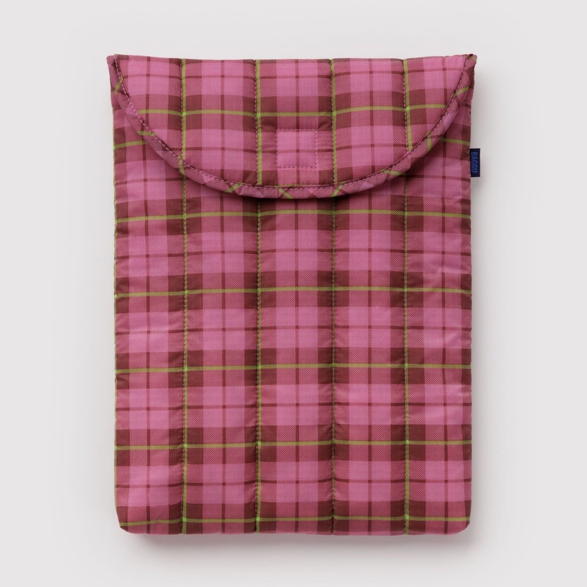 Baggu Puffy Laptop Sleeve 13"/14" in Azalea Pink Tartan - Getoutside Shoes