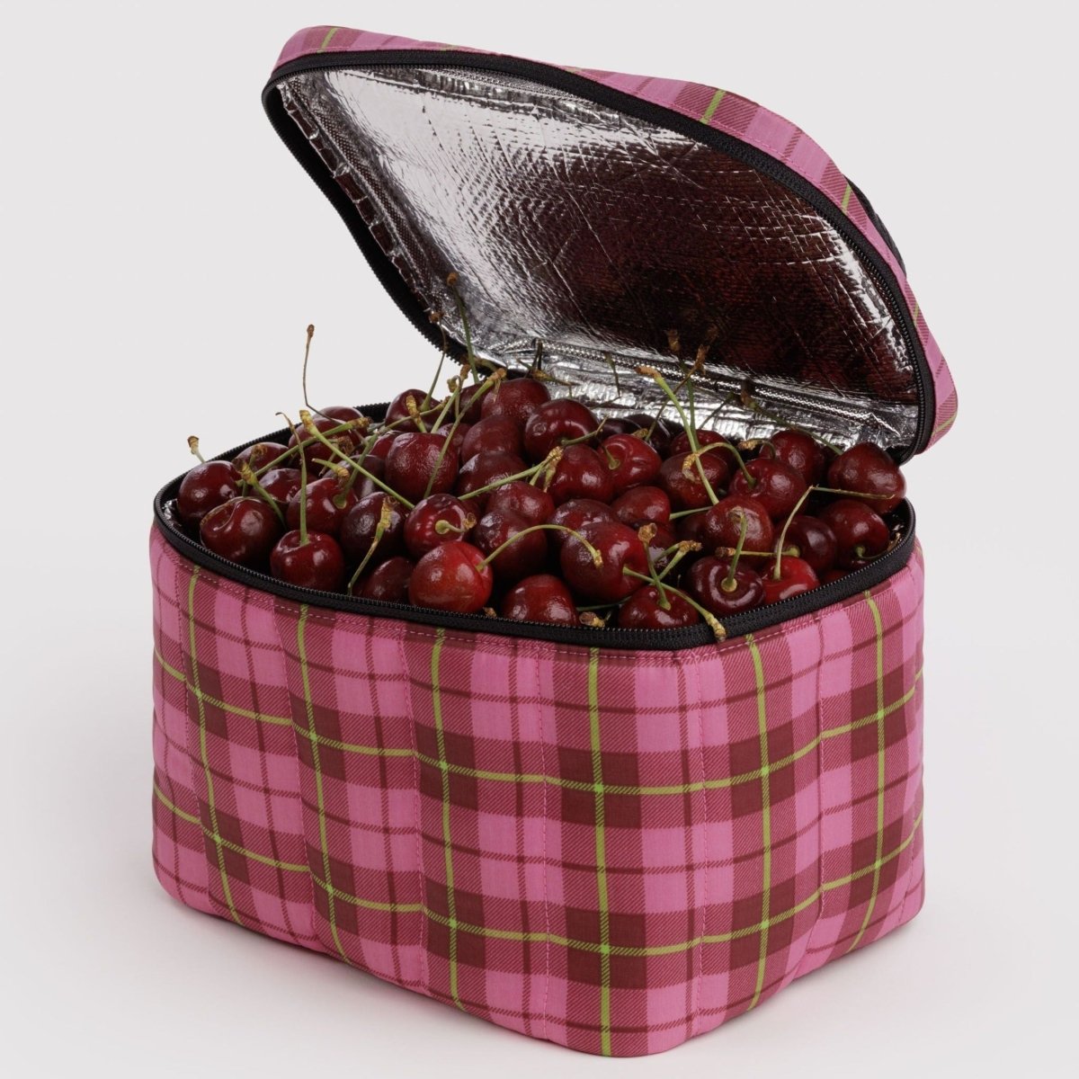Baggu Puffy Lunch Bag in Azalea Pink Tartan - Getoutside Shoes