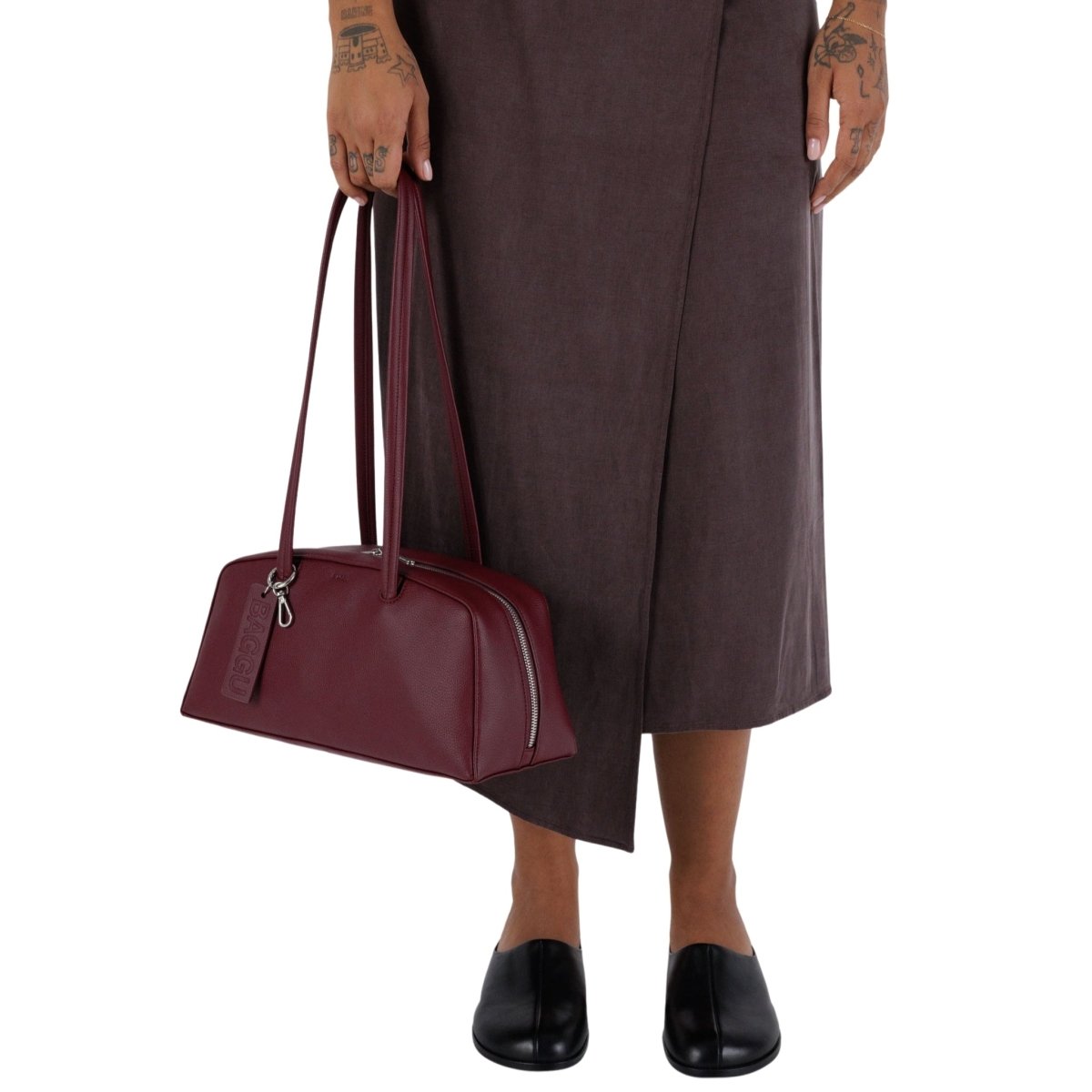 Baggu Recycled Leather Bowler Bag in Mahogany - Getoutside Shoes