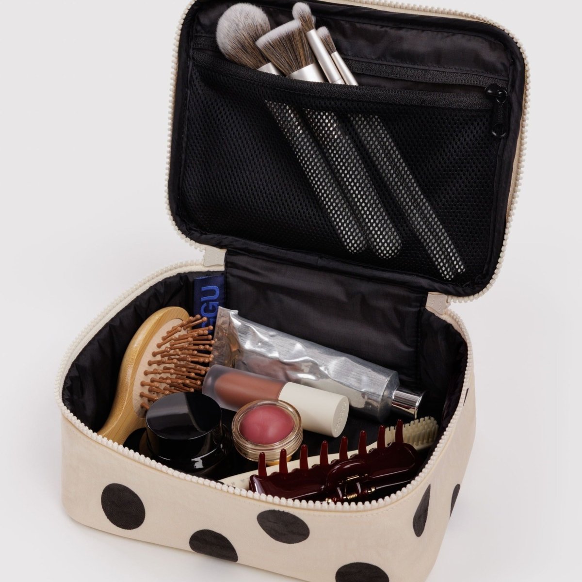 Baggu Small Cosmetic Case in Cream And Black Polka Dot - Getoutside Shoes