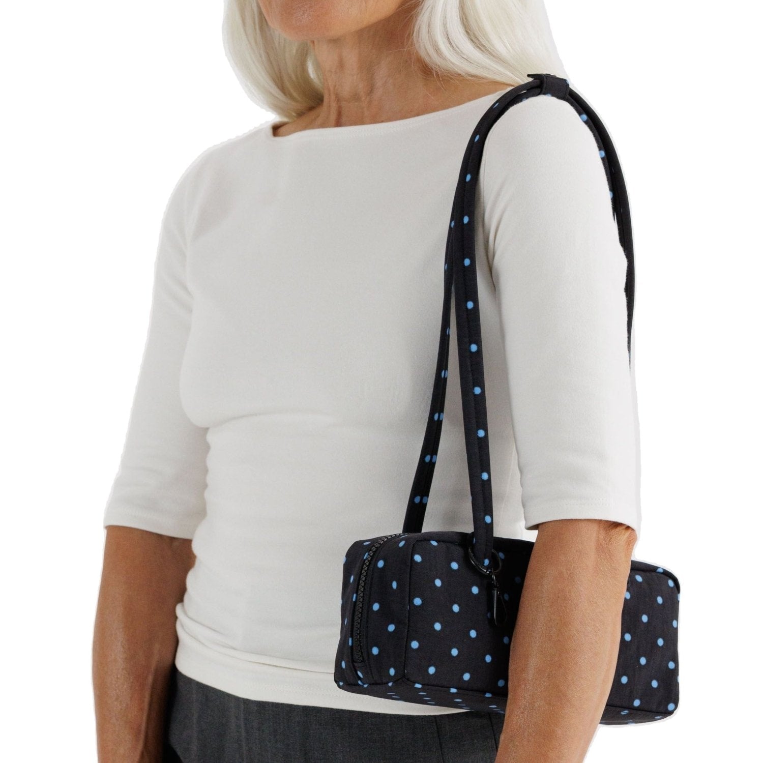 Baggu Small Nylon Bowler Bag in Black And Sky Blue Micro Dot - Getoutside Shoes
