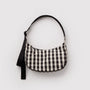 Baggu Small Nylon Crescent Bag in Black and Cream Gingham - Getoutside Shoes