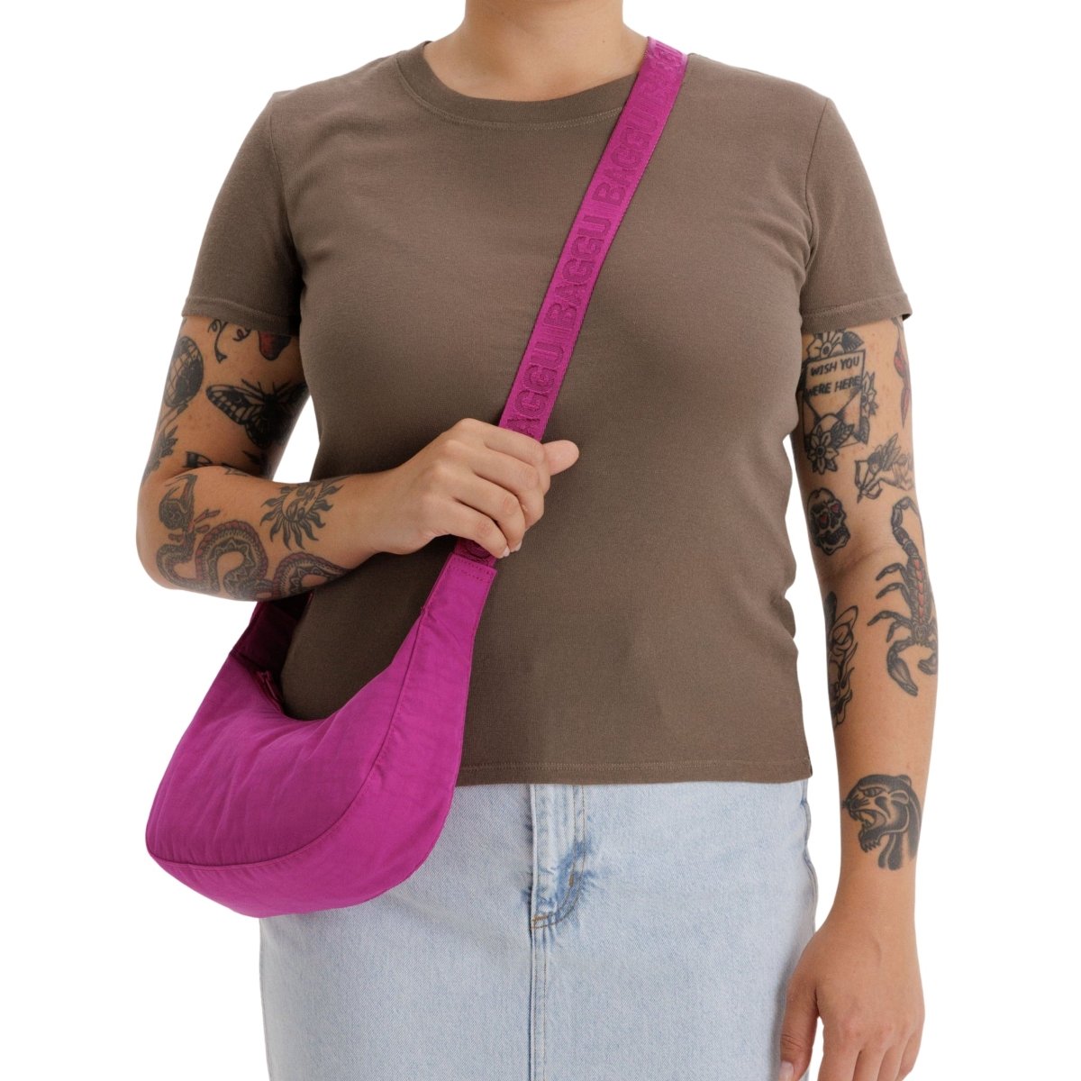 Baggu Small Nylon Crescent Bag in Deep Fuchsia - Getoutside Shoes