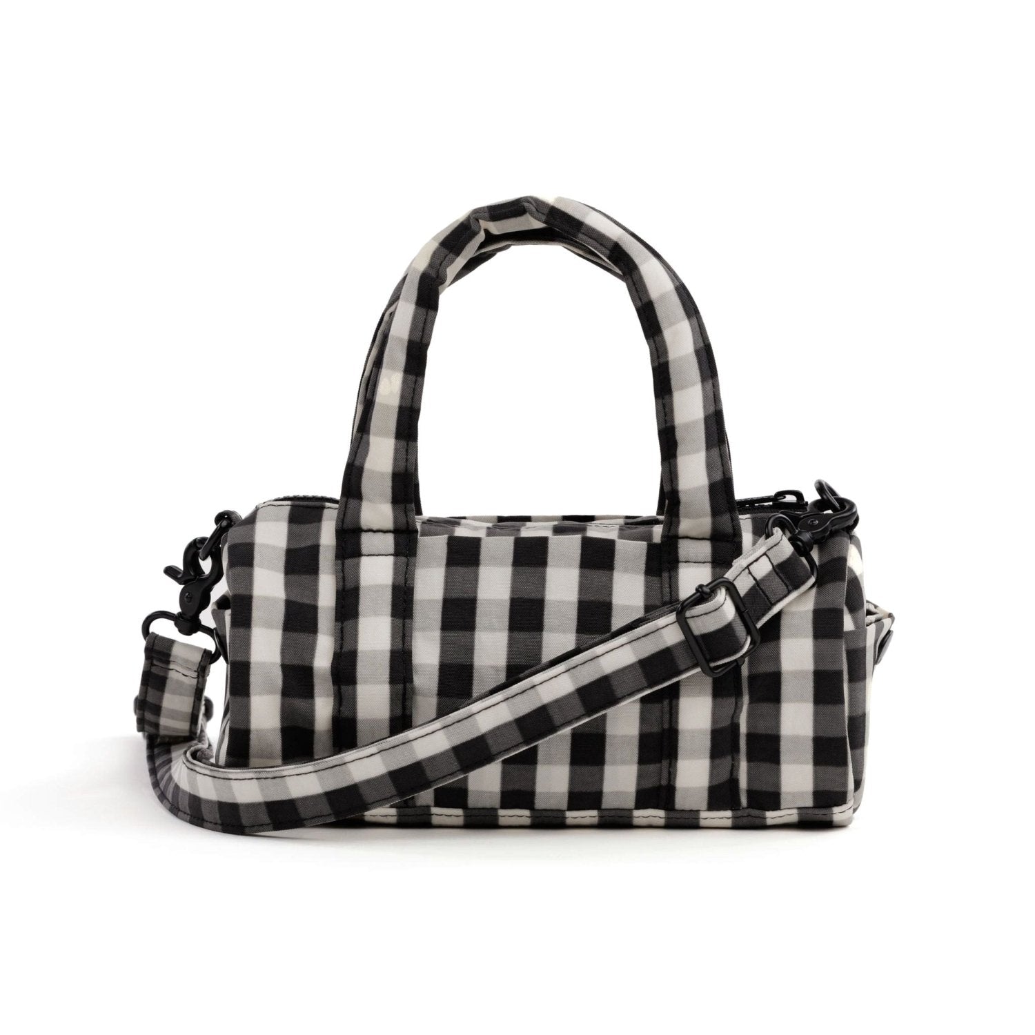 Baggu Small Nylon Duffle Bag in Black And Cream Gingham - Getoutside Shoes