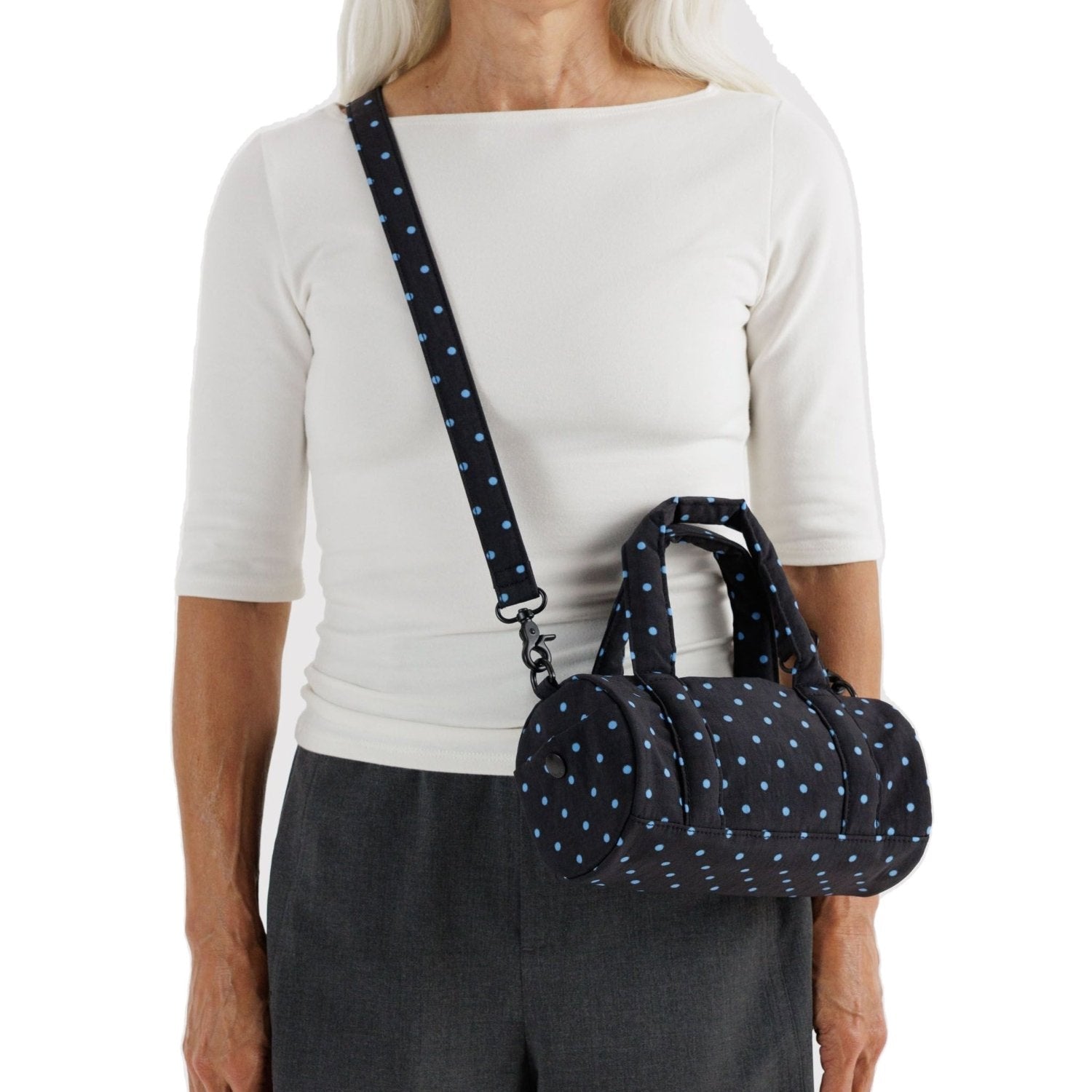 Baggu Small Nylon Duffle Bag in Black And Sky Blue Micro Dot - Getoutside Shoes