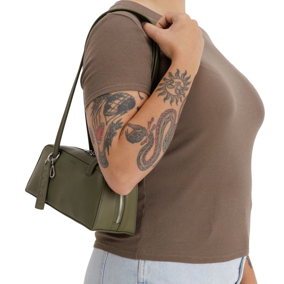 Baggu Small Recycled Leather Bowler Bag in Loden - Getoutside Shoes