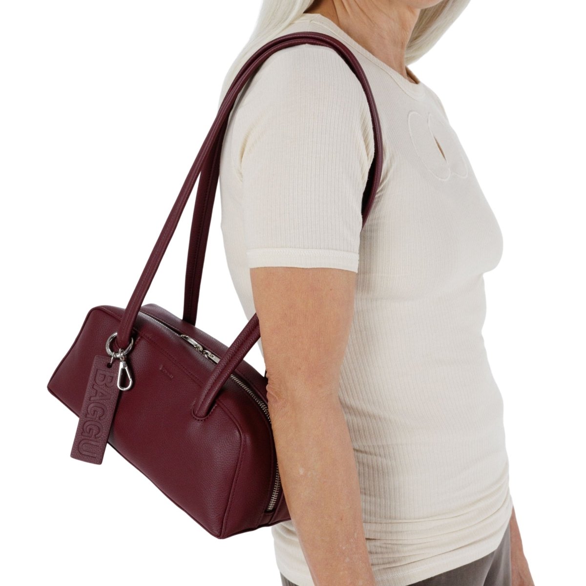 Baggu Small Recycled Leather Bowler Bag in Mahogany - Getoutside Shoes
