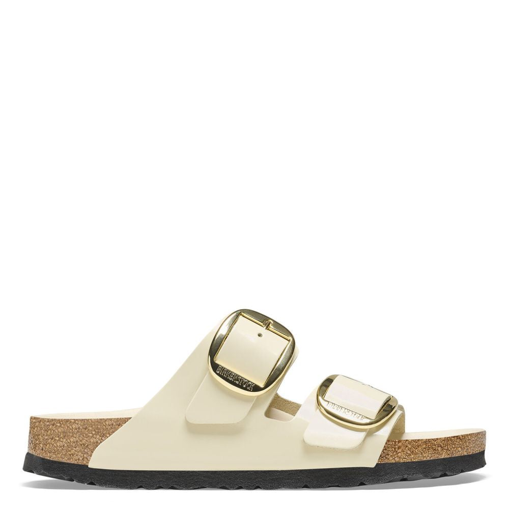 Birkenstock Women's Arizona Big Buckle Natural Leather Patent in High Shine Ecru