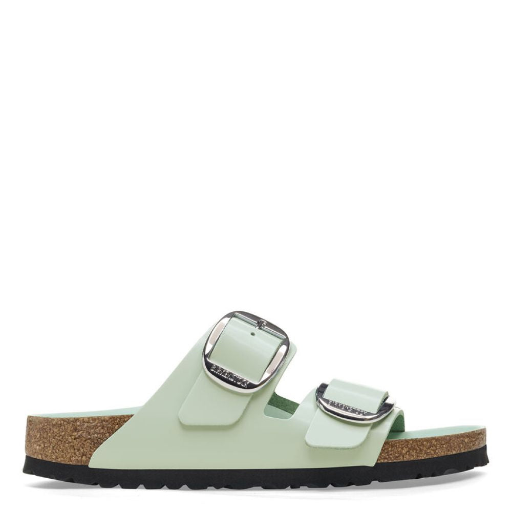 Birkenstock Women's Arizona Big Buckle Natural Leather Patent in High Shine Surf Green