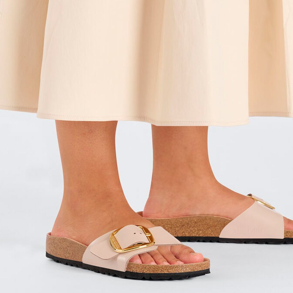 Birkenstock Women&#39;s Madrid Big Buckle Natural Leather Patent in New Beige