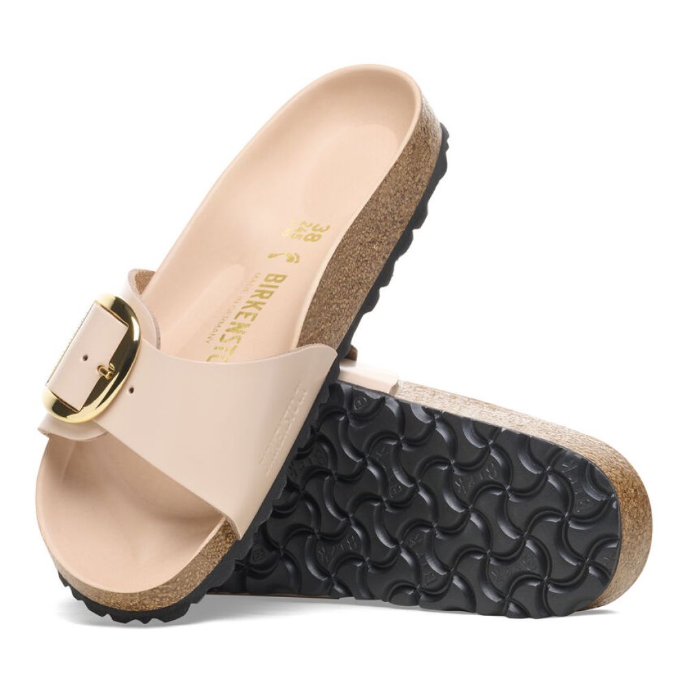 Birkenstock Women&#39;s Madrid Big Buckle Natural Leather Patent in New Beige