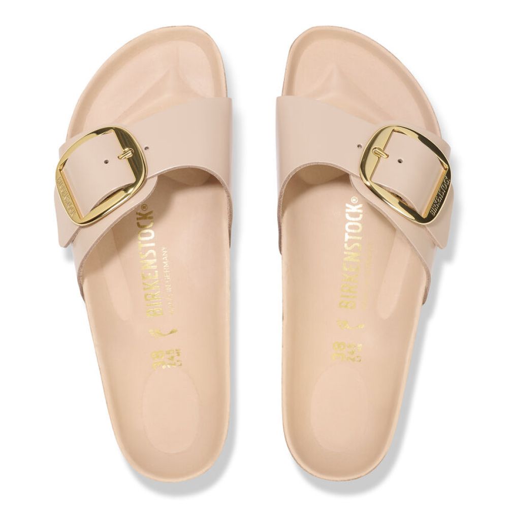 Birkenstock Women&#39;s Madrid Big Buckle Natural Leather Patent in New Beige