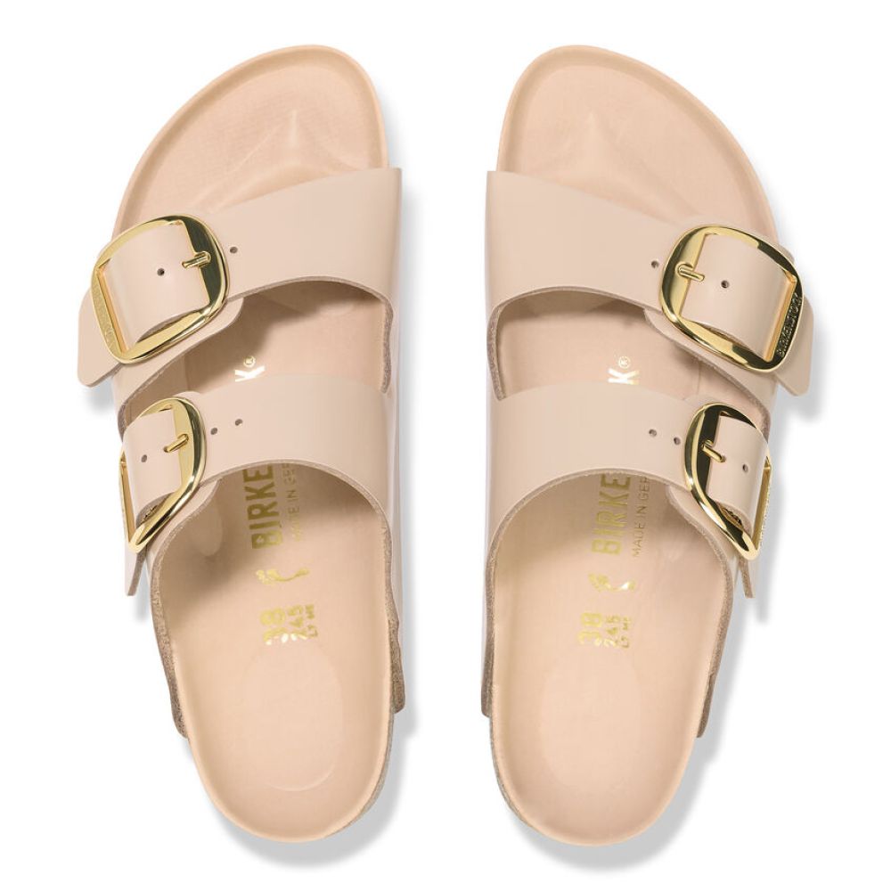 Birkenstock Women&#39;s Arizona Big Buckle Natural Leather Patent in New Beige