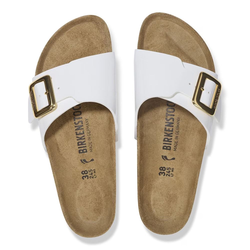 Birkenstock Women's Catalina Luxe Buckle Birko-Flor in Patent White