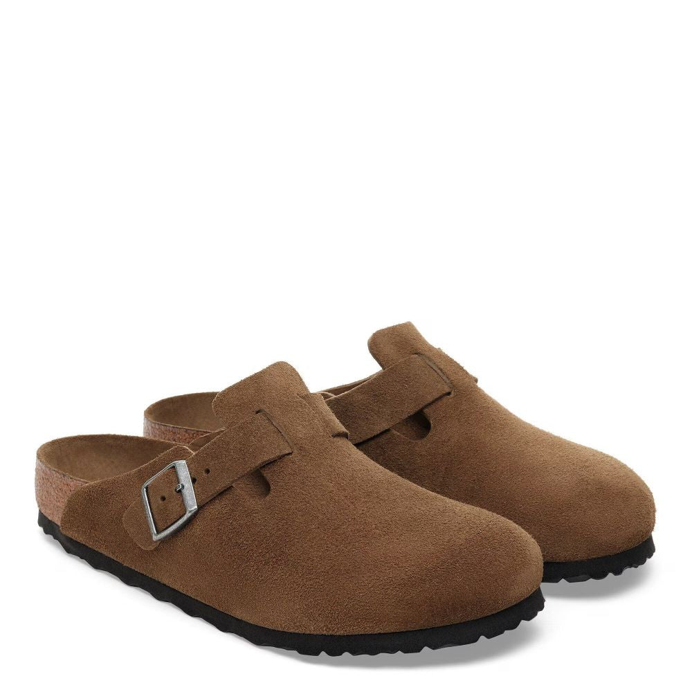 Birkenstock Boston Softbed Suede Leather in Mocha| Getoutsideshoes