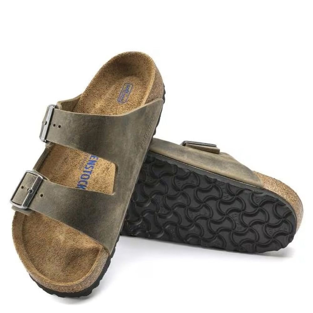 Birkenstock Arizona Softbed Oiled Leather in Faded Khaki - Getoutside Shoes