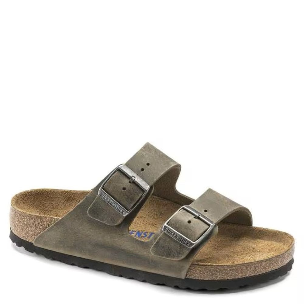 Birkenstock Arizona Softbed Oiled Leather in Faded Khaki - Getoutside Shoes