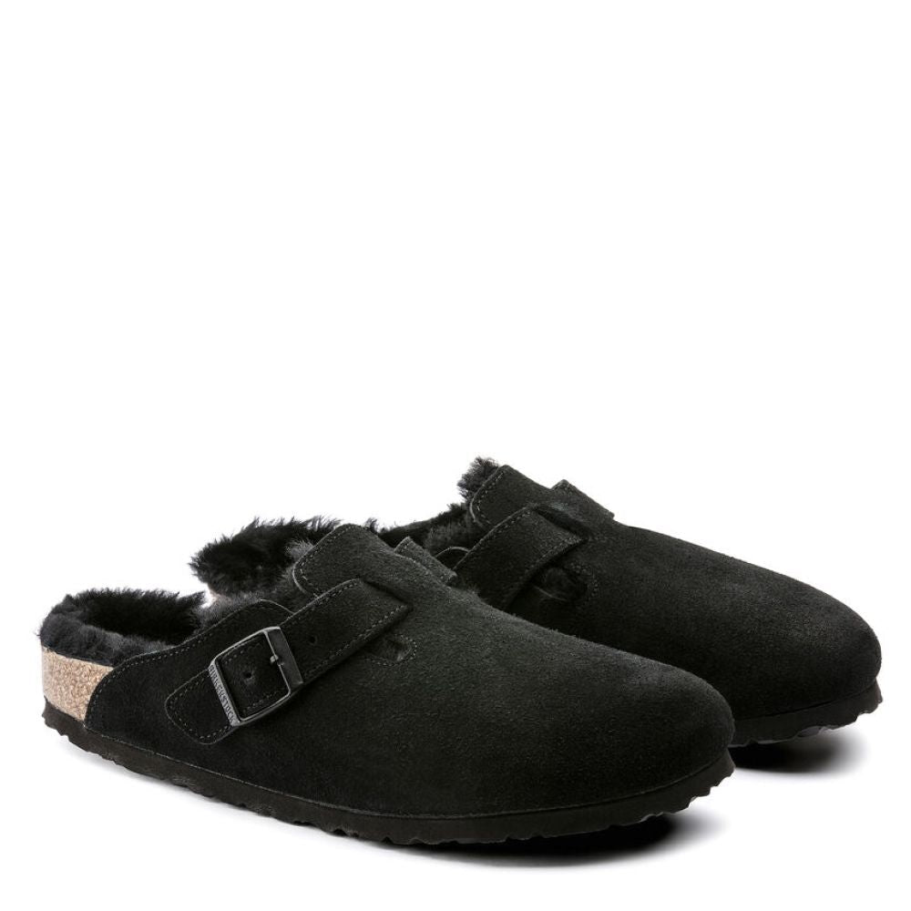 Birkenstock Boston Shearling Suede Leather in Black - Getoutside Shoes