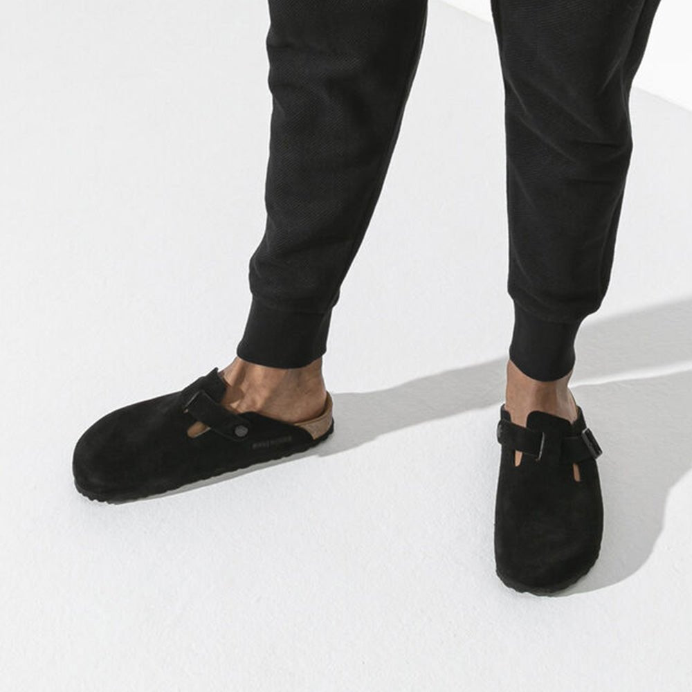 Birkenstock Boston Softbed Suede Leather in Black - Getoutside Shoes