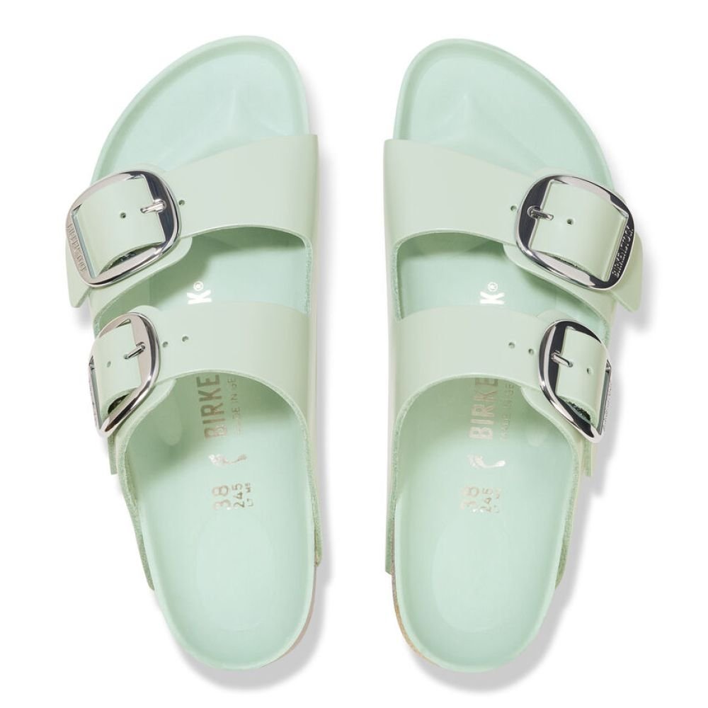 Birkenstock Women's Arizona Big Buckle Natural Leather Patent in High Shine Surf Green - Getoutside Shoes
