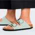Birkenstock Women's Arizona Big Buckle Natural Leather Patent in High Shine Surf Green - Getoutside Shoes