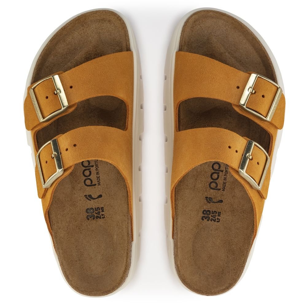 Birkenstock Women's Arizona Chunky Suede Leather in Apricot - Getoutside Shoes