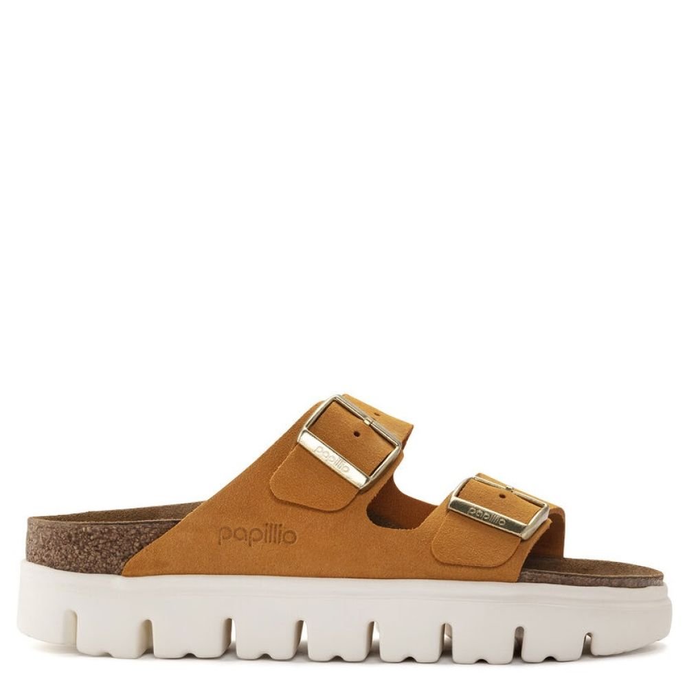 Birkenstock Women's Arizona Chunky Suede Leather in Apricot - Getoutside Shoes