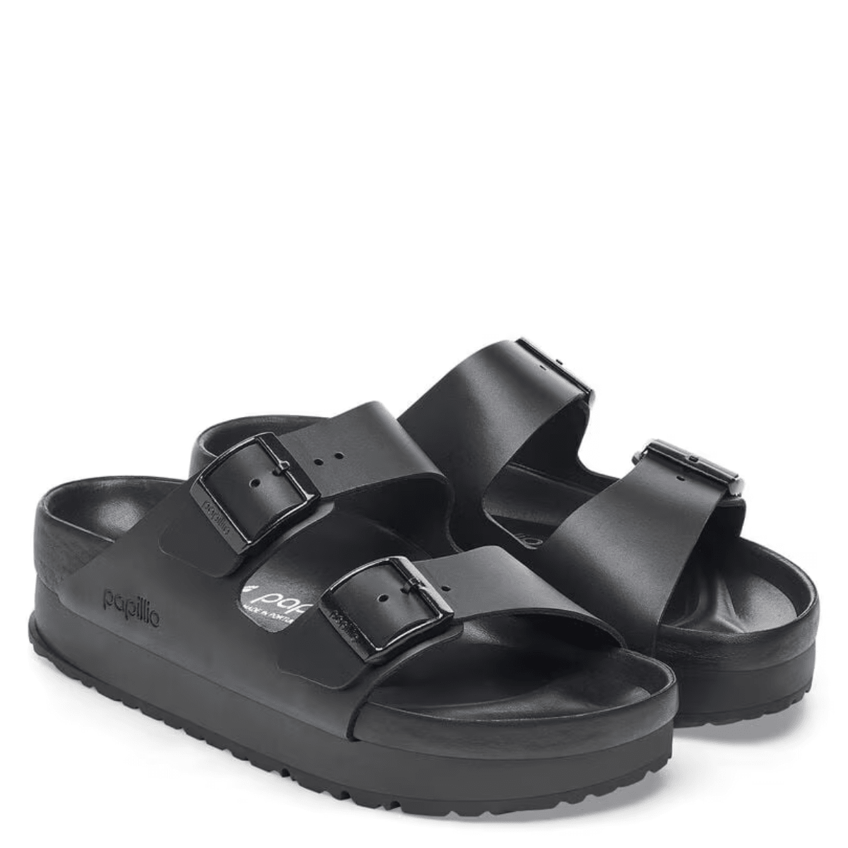 Birkenstock Women's Arizona Flex Platform Leather in Black - Getoutside Shoes