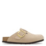 Birkenstock Women's Boston Big Buckle Nubuck Leather in Sandcastle - Getoutside Shoes