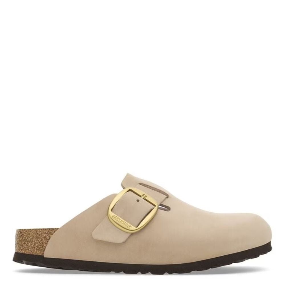 Birkenstock Women's Boston Big Buckle Nubuck Leather in Sandcastle - Getoutside Shoes