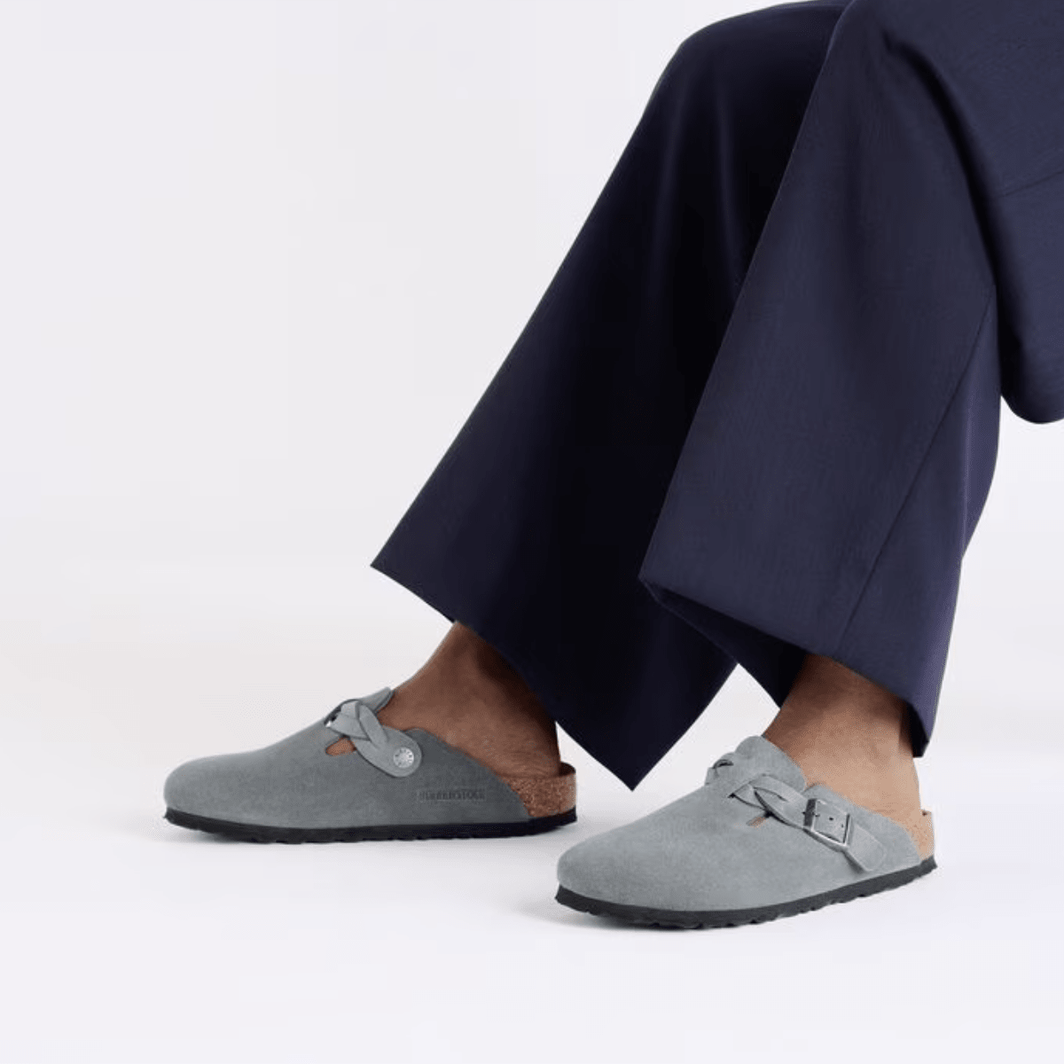 Birkenstock Women's Boston Braided Suede Leather in Basalt Gray - Getoutside Shoes