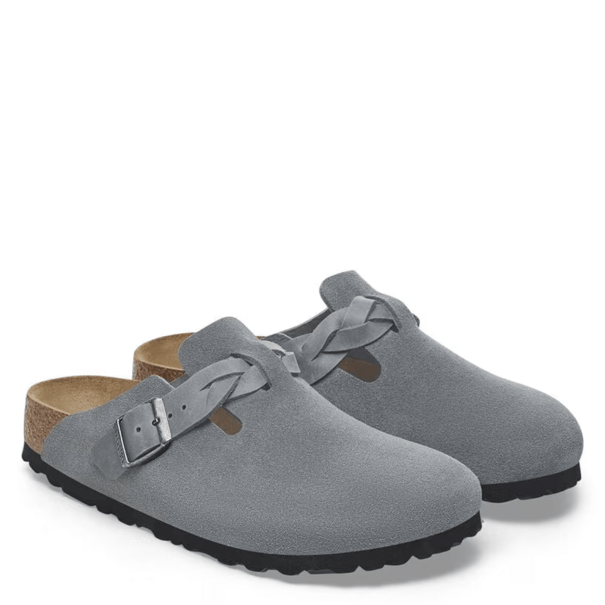Birkenstock Women's Boston Braided Suede Leather in Basalt Gray - Getoutside Shoes